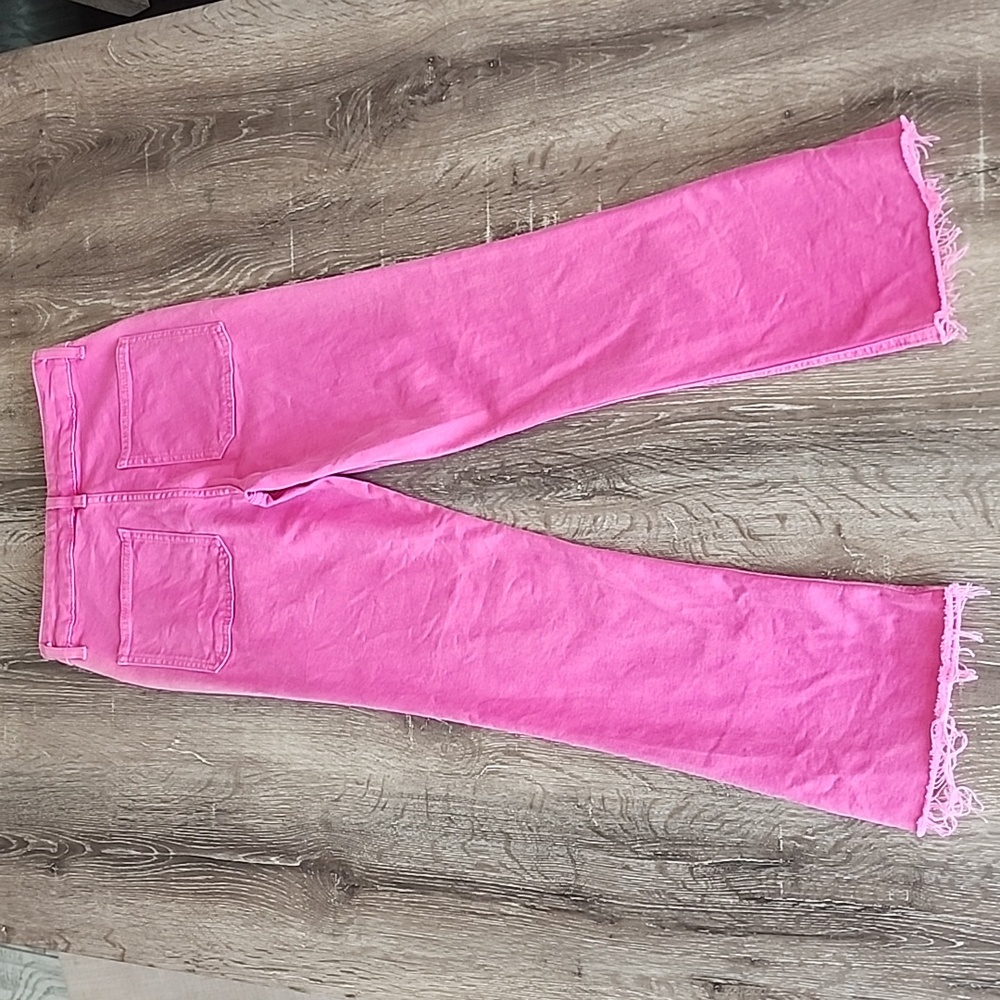 ZARA The Sailor Vibrant Pink Denim Frayed Hem Cropped Jeans Size 2 - Picture 9 of 10